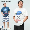BROOKLYN BEAR 半袖Tシャツ ブルックリンベア 白 青 熊 くま イラスト プリント クルーネック 大きいサイズ メンズ トップス Tシャツ カットソー ロゴ 白T