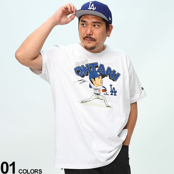 NEW ERA ニューエラ 半袖 Tシャツ 大谷翔平 MLB メジャーリーグベースボール ドジャース サイン プリント トップス シャツ 大きいサイズ メンズ 2XL 3XL 白 野球観戦