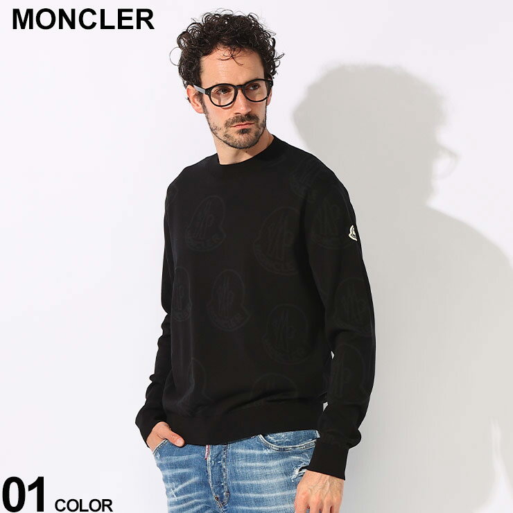 モンクレール MONCLER (モンクレール) ワッペンロゴ 総柄 クルーネック ニットセーター MC9C00006M1367 ブランド メンズ 男性 トップス ニット セーター プルオーバー