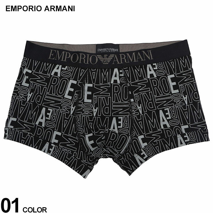 EMPORIO ARMANI (エンポリオアルマーニ) ストレッチコットン 総柄ロゴ 前閉じ ボクサーパンツ EAU1113894R506 ブランド メンズ 男性 下着 ボクサー パンツ 前閉じ