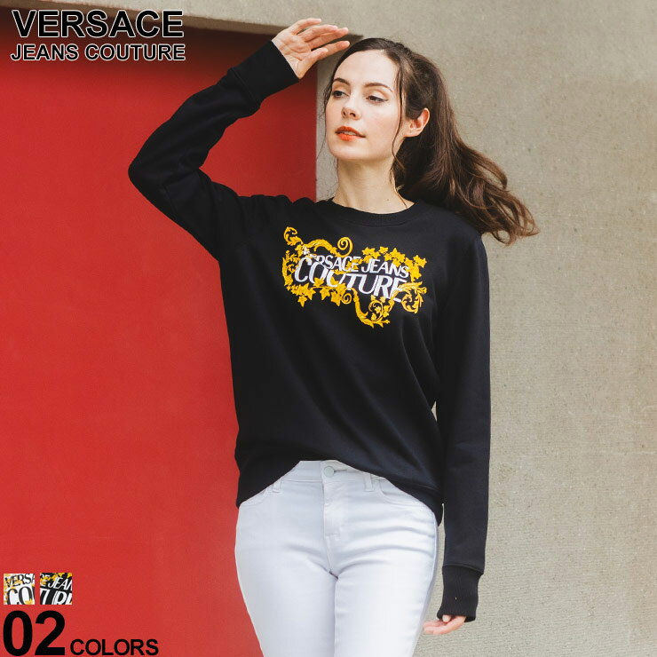 ヴェルサーチェ ジーンズ クチュール VERSACE JEANS COUTURE バロッコロゴ リブ クルーネック トレーナー VCL77HAIE05 ブランド レディース トップス 裏毛 長袖 秋 冬