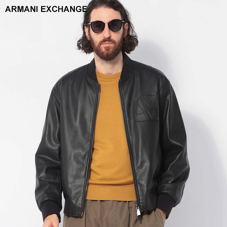 アルマーニ エクスチェンジ ARMANI EXCHANGE 合成皮革 エンボスロゴ フルジップ ブルゾン AE6DZB23ZE1CZ ブランド メンズ 男性 アウター ジャケット ブルゾン レザージャケット