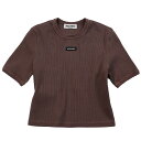 ミュウミュウ MIU MIU リブコットン ロゴパッチ クロップドTシャツ MIUMJN561F0324 ブランド レディース トップス Tシャツ 半袖シャツ ...