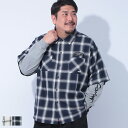 CONVERSE コンバース チェック柄 レイヤード シャツ 大きいサイズ メンズ 袖天竺 トップス 重ね着 プリント 3L 4L 5L ホワイト ネイビー
