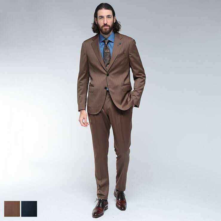 ラルディーニ スーツ セットアップ LARDINI メンズ シングル ワンタック シャドウストライプ ブラウン ネイビー SOLARO LD787IF65432...