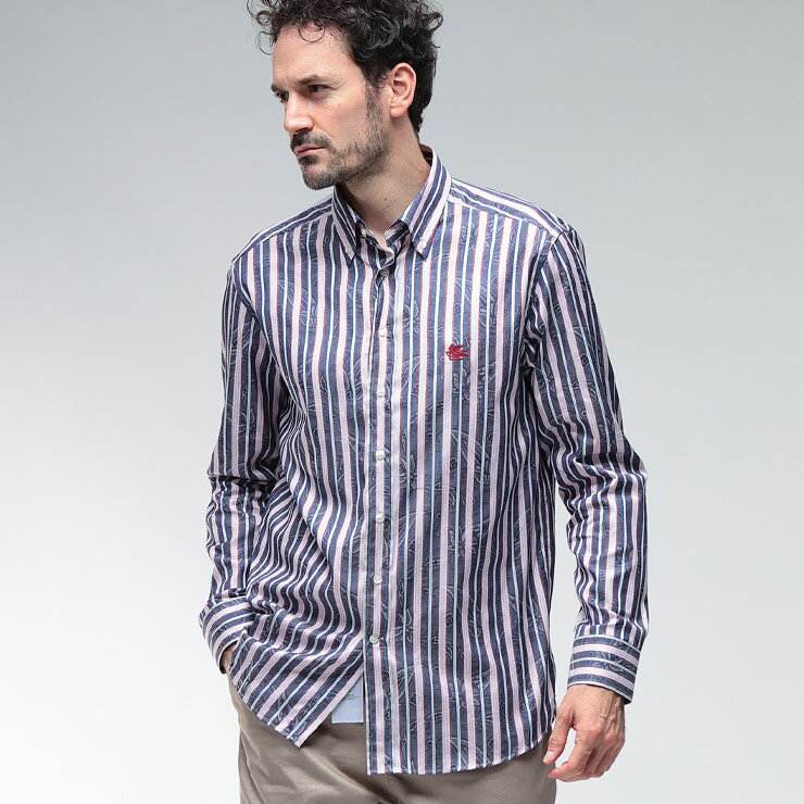 エトロ シャツ トップス ETRO メンズ ストライプ ペイズリー ボタンダウン 長袖 総柄 柄シャツ ロゴ ETMRIB0499TJ5A3 ブランド きれいめ...