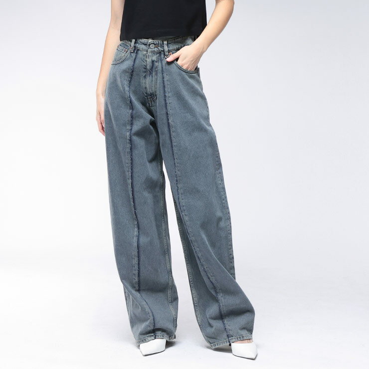 エムエムシックス デニム パンツ メゾン マルジェラ MM6 Maison Margiela レディース ワイド デニムパンツ ボトムス センターデザイン ワイ...