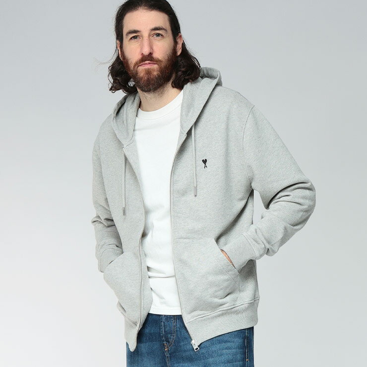 アミパリス パーカー トップス AMI PARIS メンズ スウェット ワンポイント ロゴ フルジップ パーカー Ami de Coeur AME25HSW76...