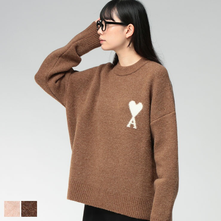 アミパリス ニット トップス AMI PARIS レディース アルパカ混 ウール ワンポイント ロゴマーク クルーネック セーター プルオーバー Ami de Coeur AMLH25UKS836 ブランド シンプル 大人 カジュアル