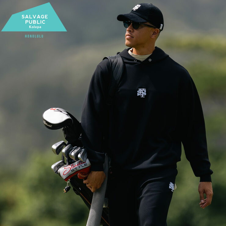 【完全別注 3L 4L 5L 6L】SALVAGE PUBLIC Kolepa サルベージ パブリックコレパ プルオーバー パーカー 3L 4L 5L 6L GOLF ロゴ刺繍 ダブルニット トップス フード ゴルフ 長袖 ストレッチ 秋 冬 大きいサイズ メンズ ブラック ベージュ