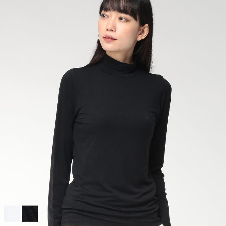 エンポリオアルマーニ ロンT レディース EMPORIO ARMANI シアー 透け感 ワンポイント モックネック 長袖 Tシャツ ハイネック インナー 重ね着 レイヤード EAULEW002039 ブランド トップス