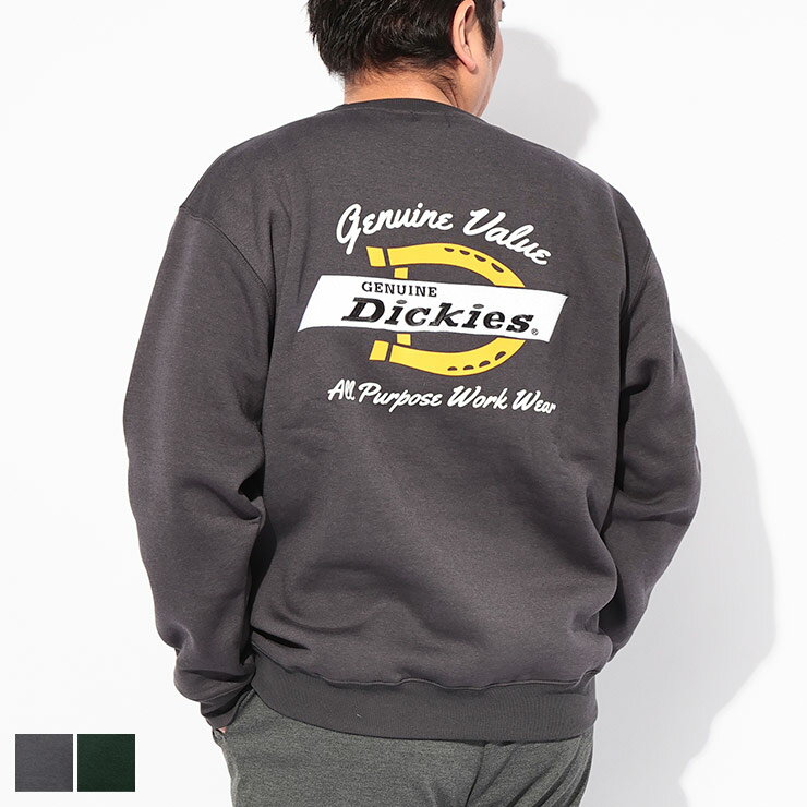GENUINE Dickies ジェニュインディッキーズ ウェット トレーナー 3L 4L 5L 裏起毛 バック刺繍＆プリント クルーネックス トップス 刺繍 プリント 大きいサイズ メンズ ダークグレー ダークグリーン