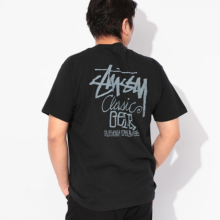 STUSSY ステューシー 半袖Tシャツ 1XL バックロゴプリント CLASSIC GEAR PIG TEE トップス 大きいサイズ メンズ ブラック
