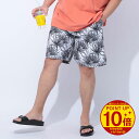 【クーポン利用で最大5000円OFF】水着 3L 4L 5L 6L 7L 8L 9L 相当 サーフパンツ スイムパンツ スイムショーツ 大きいサイズ メンズ リーフ柄 ショートパンツ メッシュインナー ボトムス ホワイト×ブラック B&T CLUB ビーアンドティークラブ