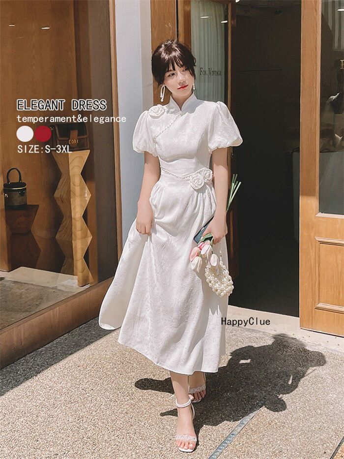 パーティードレス チャイナ風 立ち襟 チャイナドレス 白ドレス 成人式ドレス 二次会ドレス 可愛い 上品 ウエディングドレス レディース エレガント 優雅 フォーマルドレス 演奏会 発表会 コンサート 二次会 結婚式 ドレス お呼ばれ イベント 大きいサ