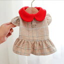 犬服 ワンピース ペットウエア 春 秋 可愛い チェック柄 デカ襟 ドレス 上品 小型犬 中型犬 おしゃれ かわいい お散歩 女の子 プレゼント