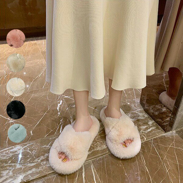 【楽天ス一パ一セ一ル】ファーサンダル サンダル レディース ミュール スリッパ もこもこ ふわふわ スリッポン 3cmヒール コンフォート ファーパンプス ルー...