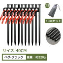 【送料無料 40cm 10本セット】ペグ 鋼製 ペグセット 強靭 レーザー溶接 反射ロープ付き 保護カバーつき 収納袋つき ソロー キャンプ ソリッド テント ...