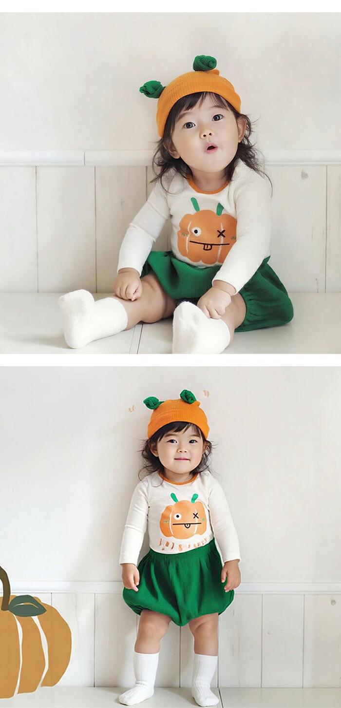カボチャセット 3点セット ハロウィン 子供服 カボチャ ロンパース カートゥーン ベビー服 可愛い 長袖 春秋服 ルームウェア 柔らか