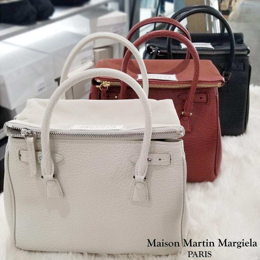 Rakuten - MAISON MARGIELA｜メゾン マルジェラ 5AC 2WAY BAG S56WD0071 P0396 T2003 ホワイト グレー カレンダーロゴ ファイブ エー シー ハンド トート ショルダー レディース バッグ 肩掛け 斜め掛け レザー マルジェラ バッグ イタリア製【送料無料】【楽天海外通販】【正規品】