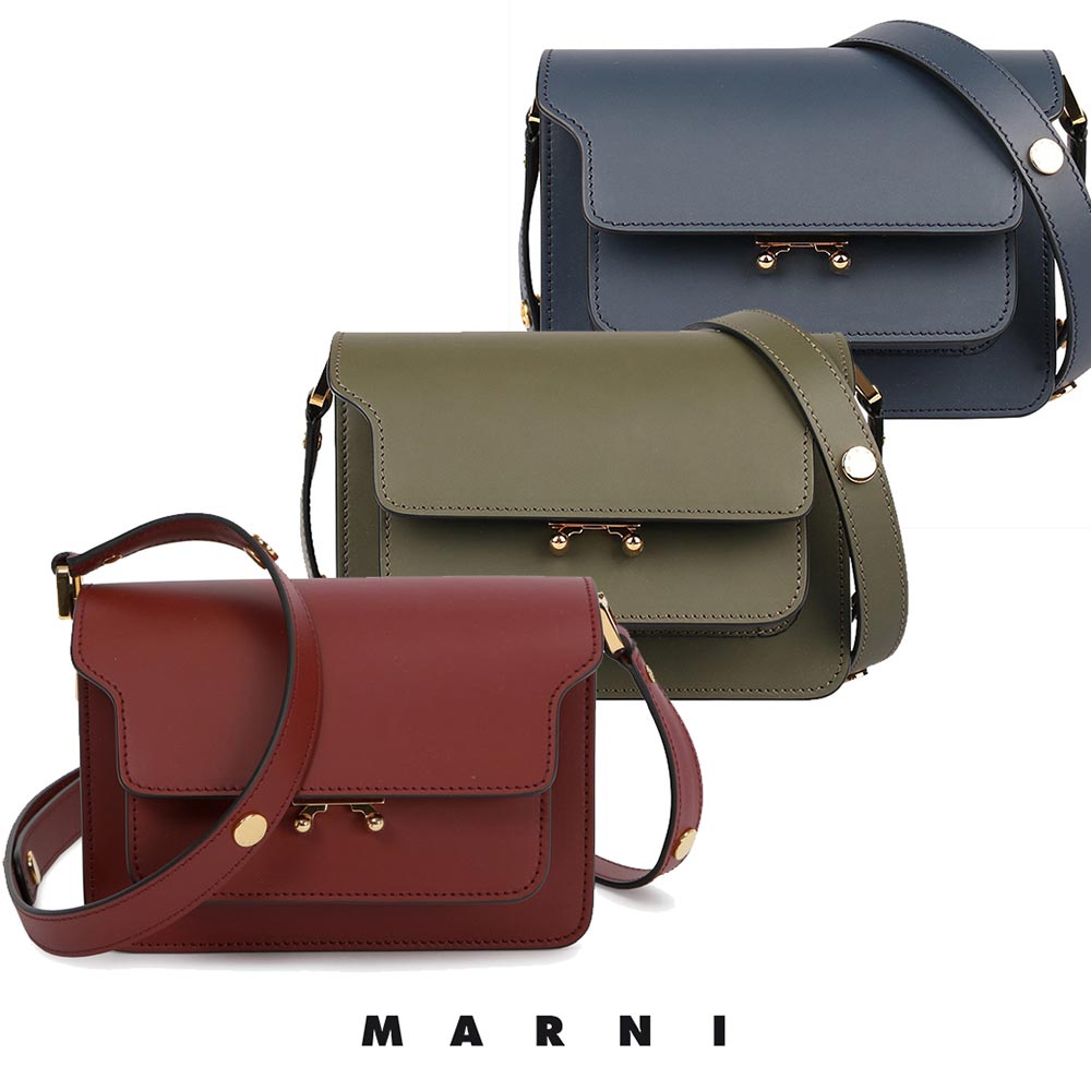 マルニ MARNI スムース カーフ レザー バッグ TRUNK ミニ SBMPS01NO1 LV583 2way 定番 クラシック ハンド ショルダー レディース 肩掛け 斜めがけ クロス カーキ ワイン 本革 通年アイテム レザー イタリア製【送料無料】【楽天海外通販】【正規品】