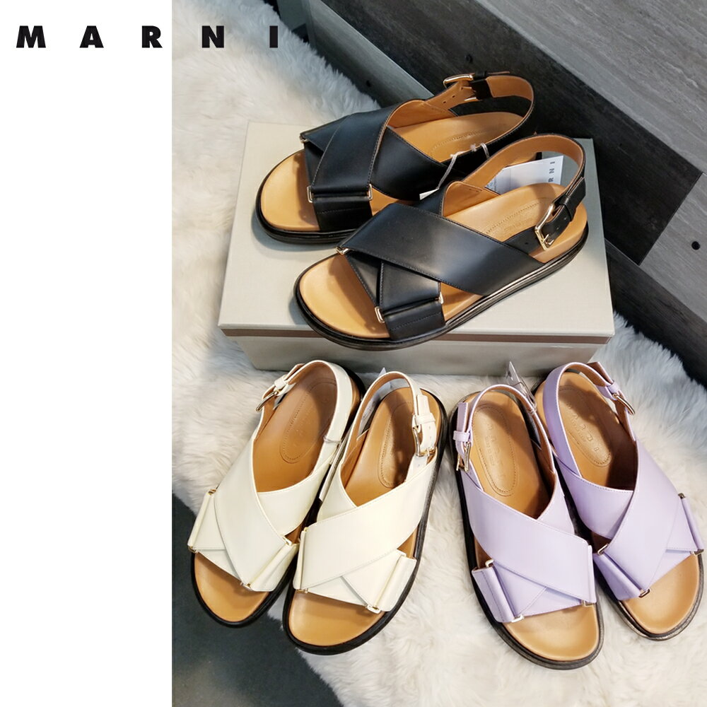 マルニ MARNI スムースカーフスキン クロススタイルサンダル FBMS005201 P3614 サンダル レディース スポーツ スポサン 厚底 つっかけ ぺたんこ TAN CYANシアン 本革 レザー イタリア製