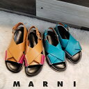 楽天BTNCマルニ MARNI カーフスキン フスベット クロススタイル FBMS005201 P3614 サンダル レディース スポーツ スポサン 厚底 つっかけ ぺたんこ TAN CYANシアン 本革 レザー イタリア製【送料無料】【楽天海外通販】【正規品】