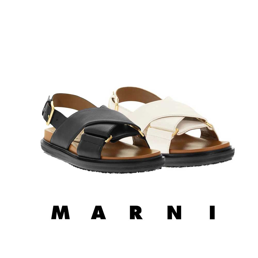 MARNI｜マルニ レディース クロス ストラップ レザー サンダル FBMS005201 P4545【送料無料】【関税なし】【楽天海外通販】【正規品】