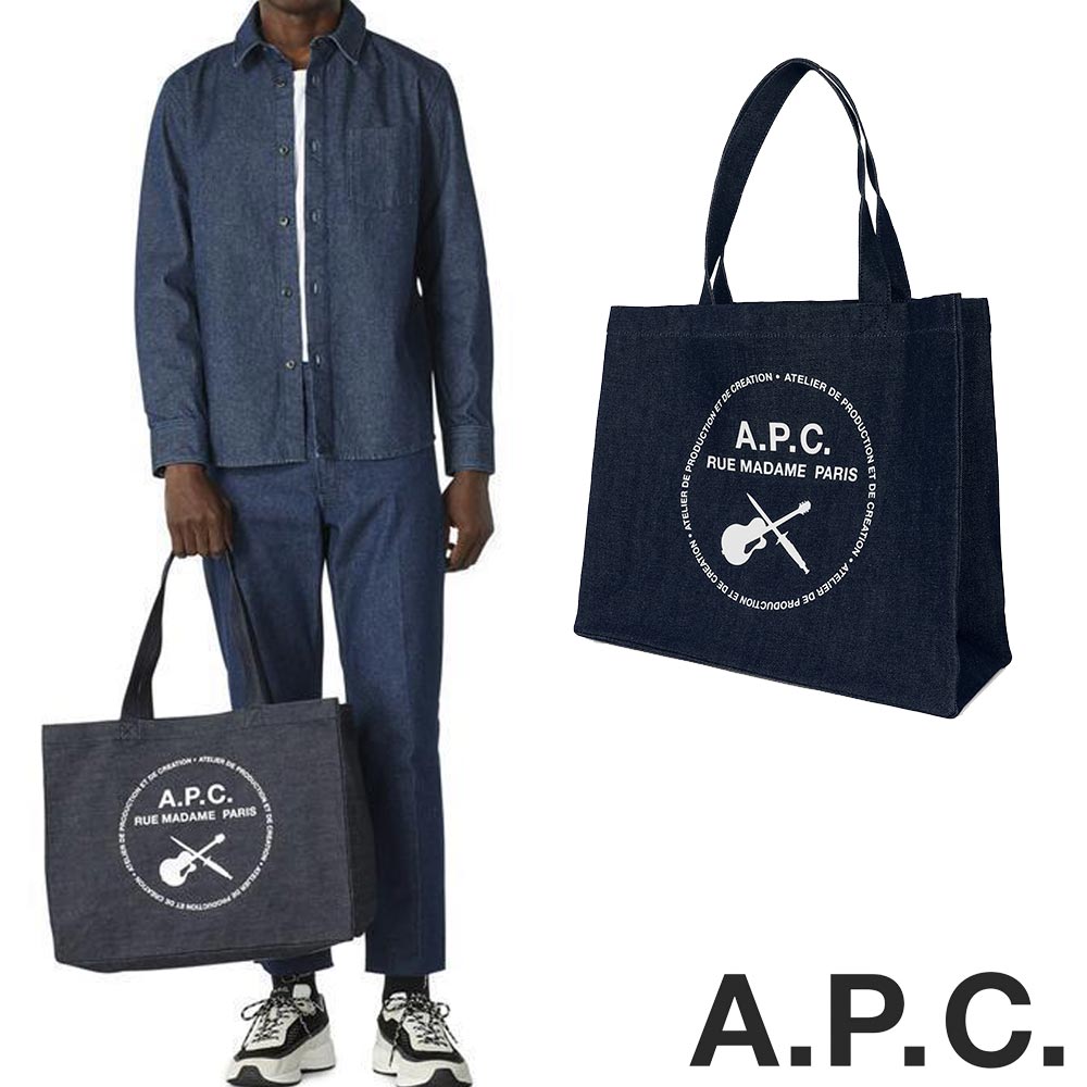 アーペーセー ショルダーバッグ メンズ アーペーセー APC A.P.C. 剣とギター ショッピング バッグ COEGS-M61440 キャンバス 生地 帆布 無地 デニム 大容量 大きい A4 縦長 シンプル 軽量 トート ショルダー 肩掛け エコバッグ ポケット レディース メンズ【送料無料】【楽天海外通販】【正規品】