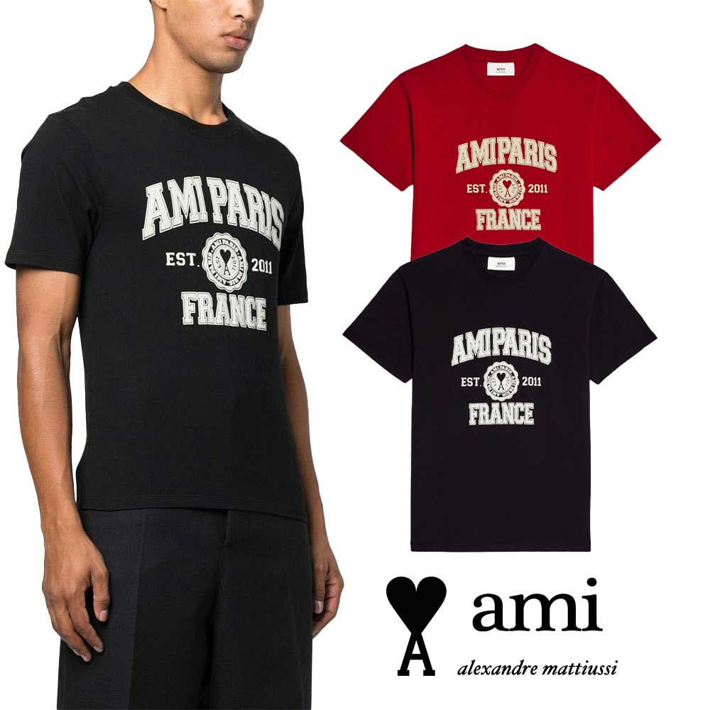 AMI PARIS｜アミパリス FRANCE ロゴ入り オーガニックコットン ジャージー Tシャツ HTS010.702