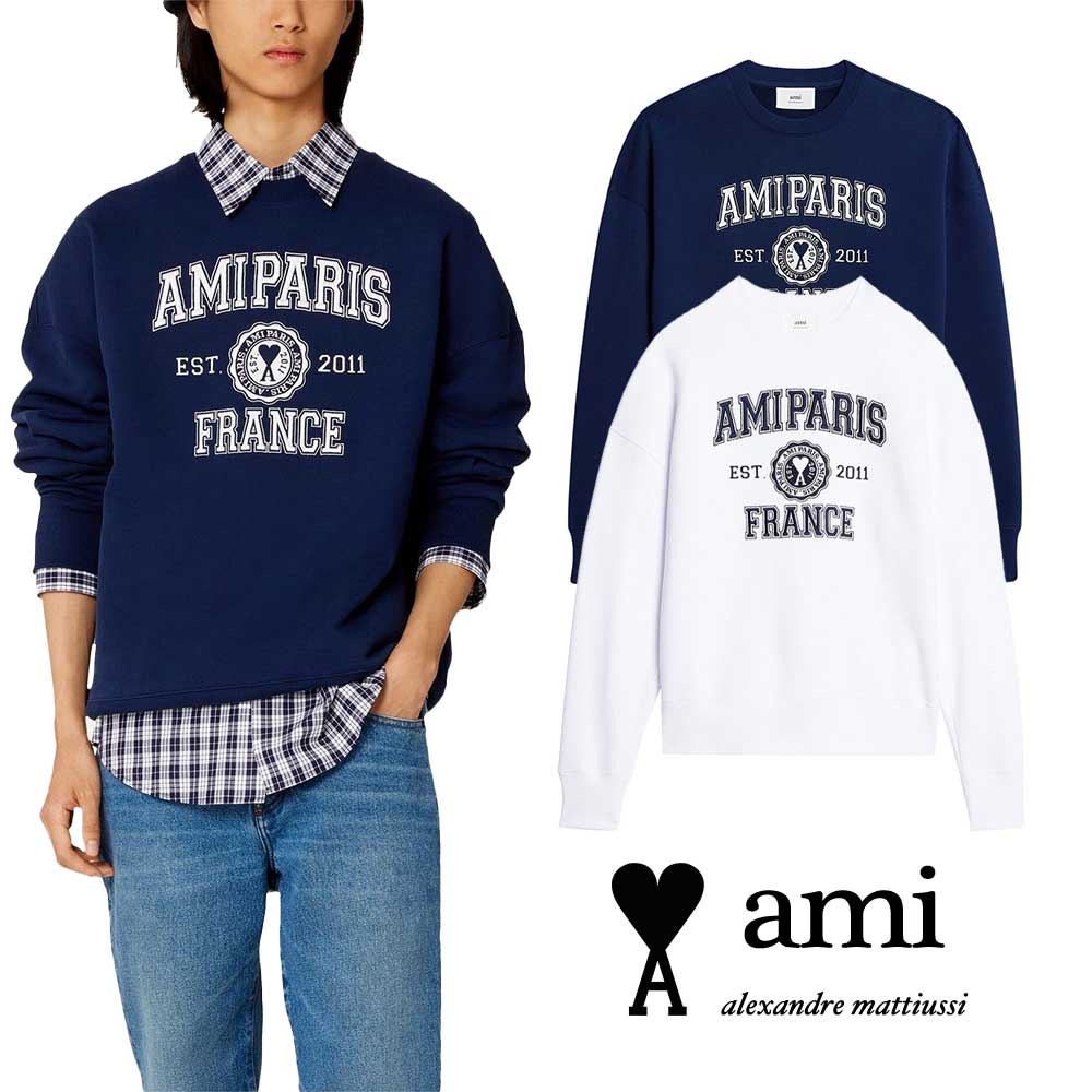 AMI PARIS｜アミパリス ロゴ クルーネック スウェットシャツ USW008.747 男女兼用 メンズファッション ..