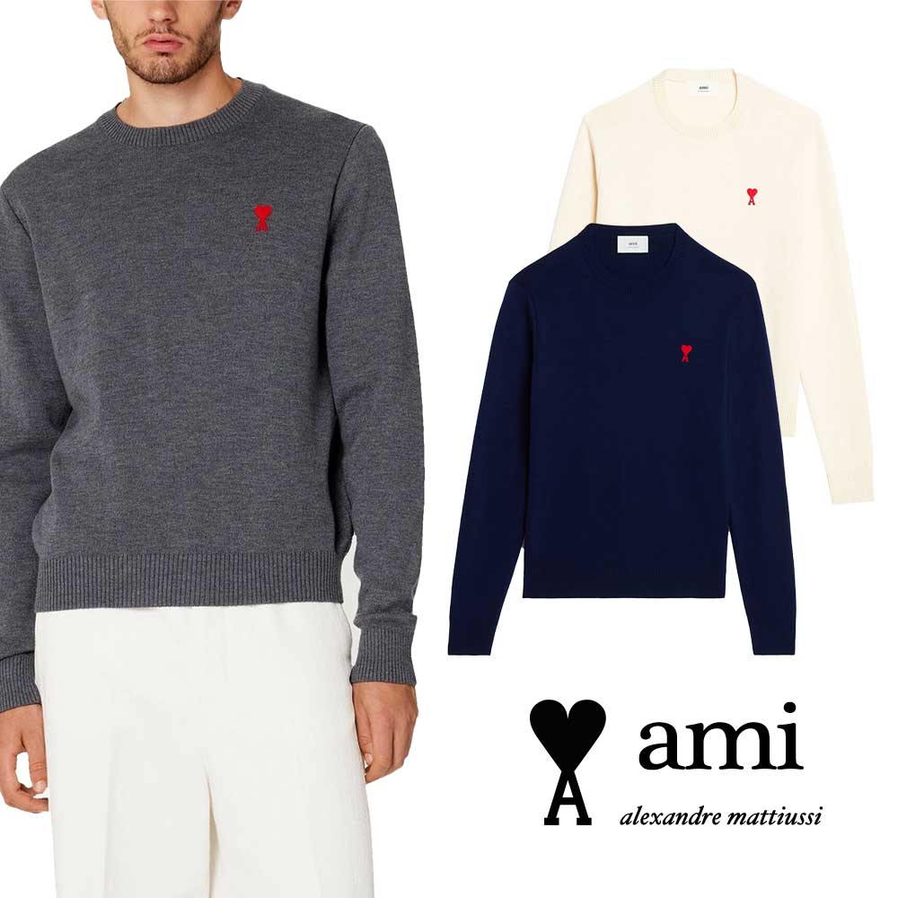 AMI PARIS｜アミパリス ハートロゴ入り MEN 039 S メリノウール クルーネック セーター HKS001.001 メンズファッション【送料無料】【関税なし】【楽天海外通販】【正規品】