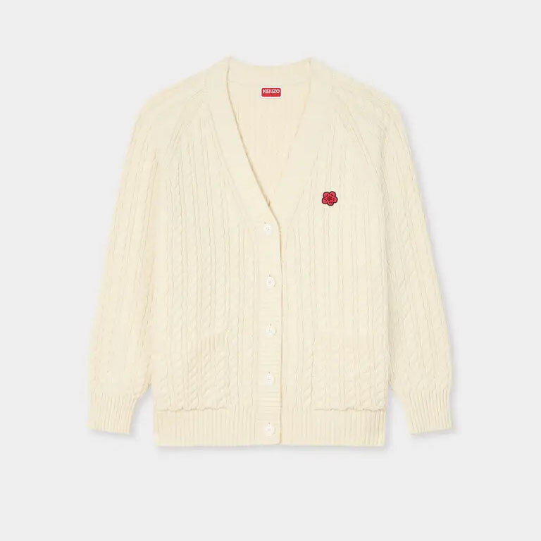 KENZO｜ケンゾー ボケフラワー バッジ付き Vネック ルーズ ニットカーディガン FG52CA7283LK エクリュ コットンウール混【送料無料】【関税なし】【楽天海外通販】【正規品】