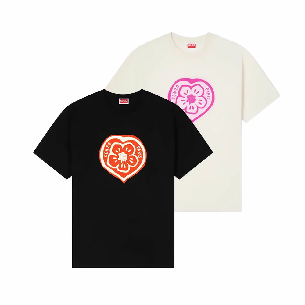 Rakuten - KENZO｜ケンゾー ケハート ルーズ Tシャツ FG52TS3014SG ブラック エクリュ コットン100%【送料無料】【関税なし】【楽天海外通販】【正規品】