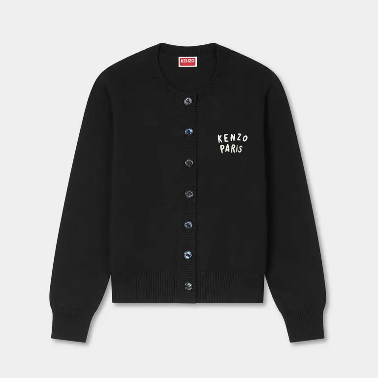 KENZO｜ケンゾー Boke Heart ケンゾー ボケハート カーディガン FG52CA7403LN ブラック コットンウール混刺繍入りロゴニット レディー..