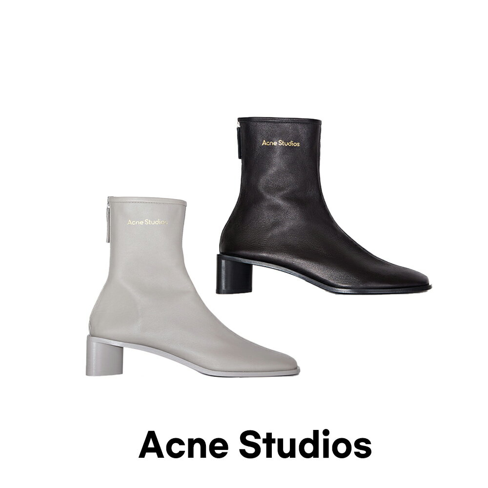 乐天商城 - アクネストゥディオズ ACNE STUDIOS ロゴレザーブーツ レディース グレー ブラック ミドルブール FN-WN-SHOE000355【送料無料】【関税なし】【楽天海外通販】【正規品】