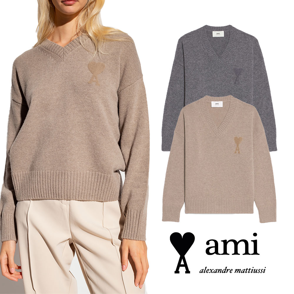 AMI PARIS｜アミパリス ニードルパンチ ハートロゴ入り スーパーファイン メリノウール セーター ユニセックス UKS240.025【送料無料】【関税なし】【楽天海外通販】【正規品】