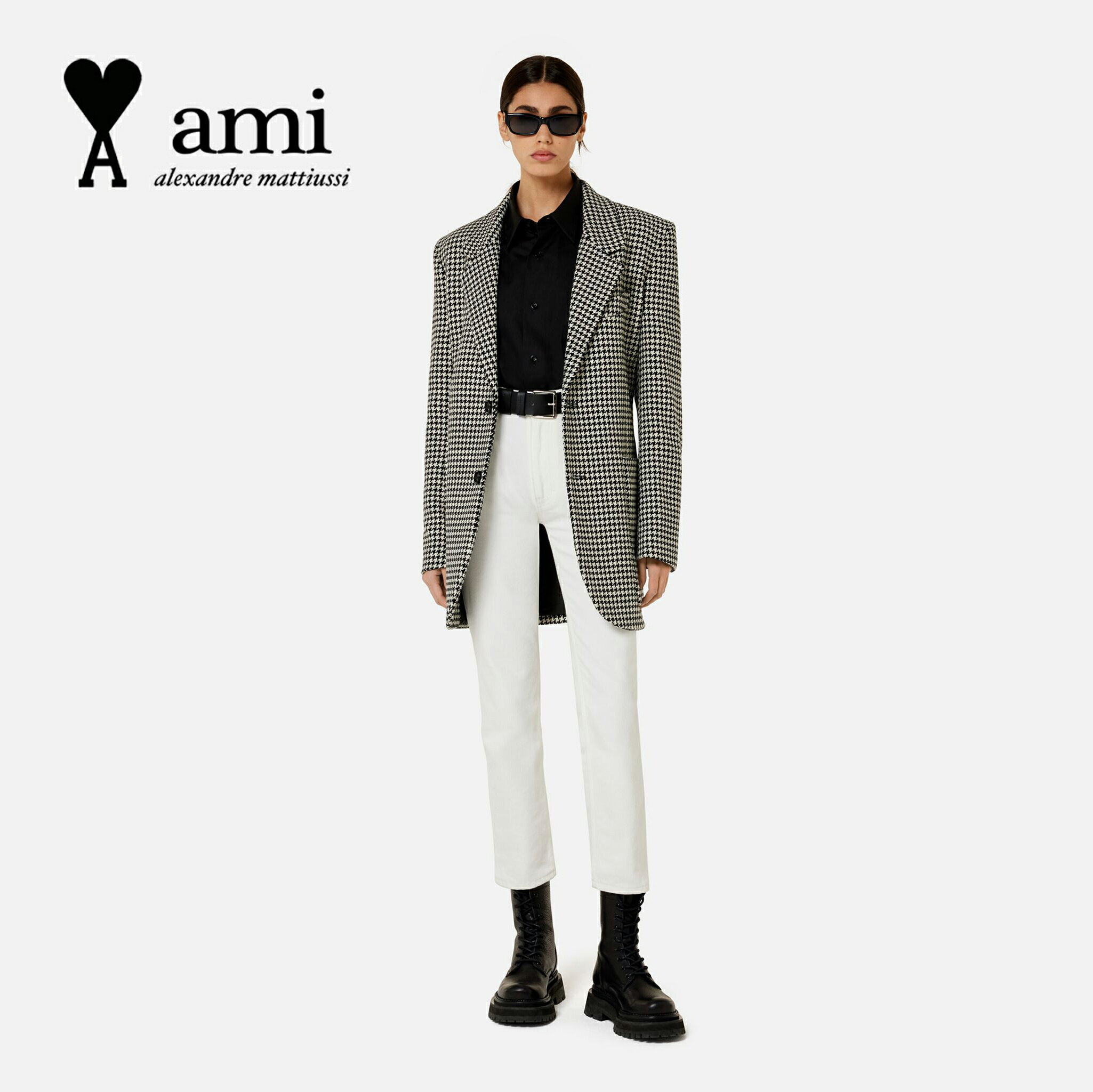 楽天BTNCAMI PARIS｜アミパリ AMI FW21 Two Buttons Long Jacket ロング ジャケット A21FM204.217004 千鳥格子 ブラック グレー 【送料無料】【楽天海外通販】【正規品】