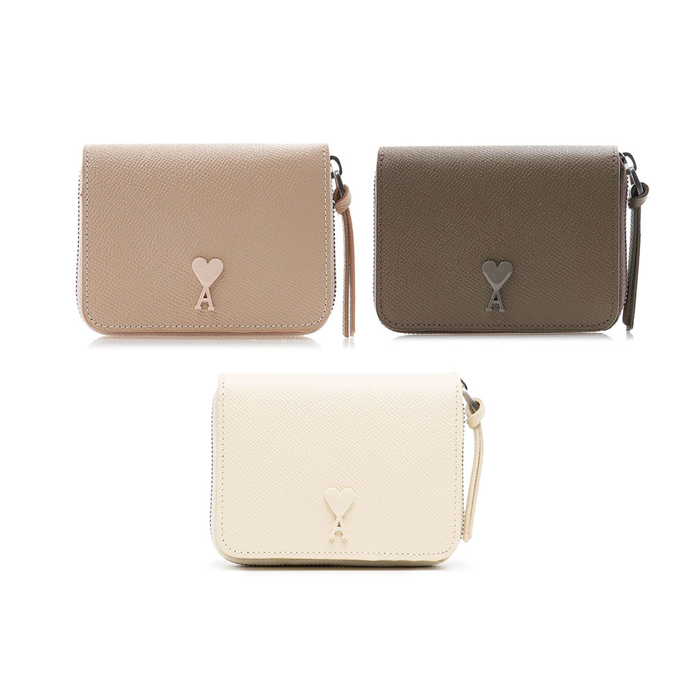 AMI PARIS｜アミパリ ハートロゴ入り コンパクト レザー ミニ財布 USL011.AL0036 折りたたみ財布 PORTEFEUILLE COMPACT AMI DE COEUR メンズ レディース ファッション 