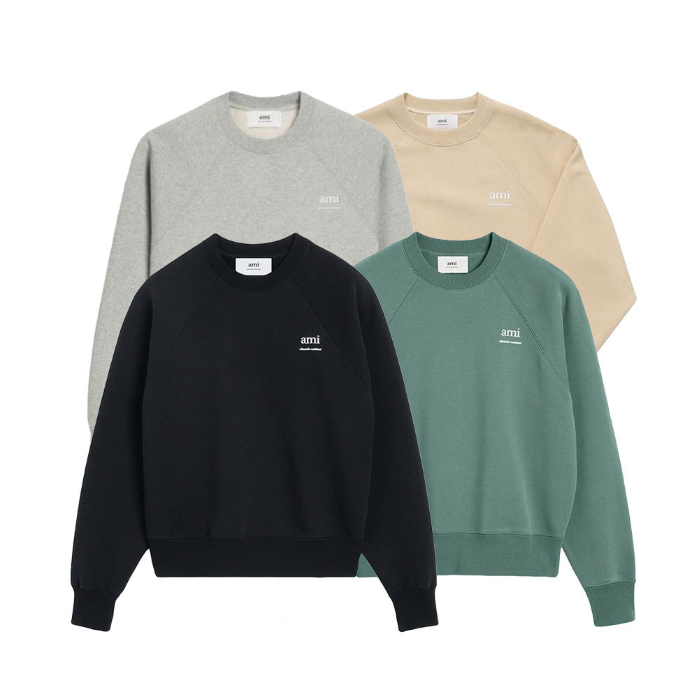 AMI PARIS|アミパリ オーガニックコットン スウェットシャツ USW024.747 ユニセックス ゆったり シンプル ナチュラル ロゴ 刺繍 長袖 トレ...