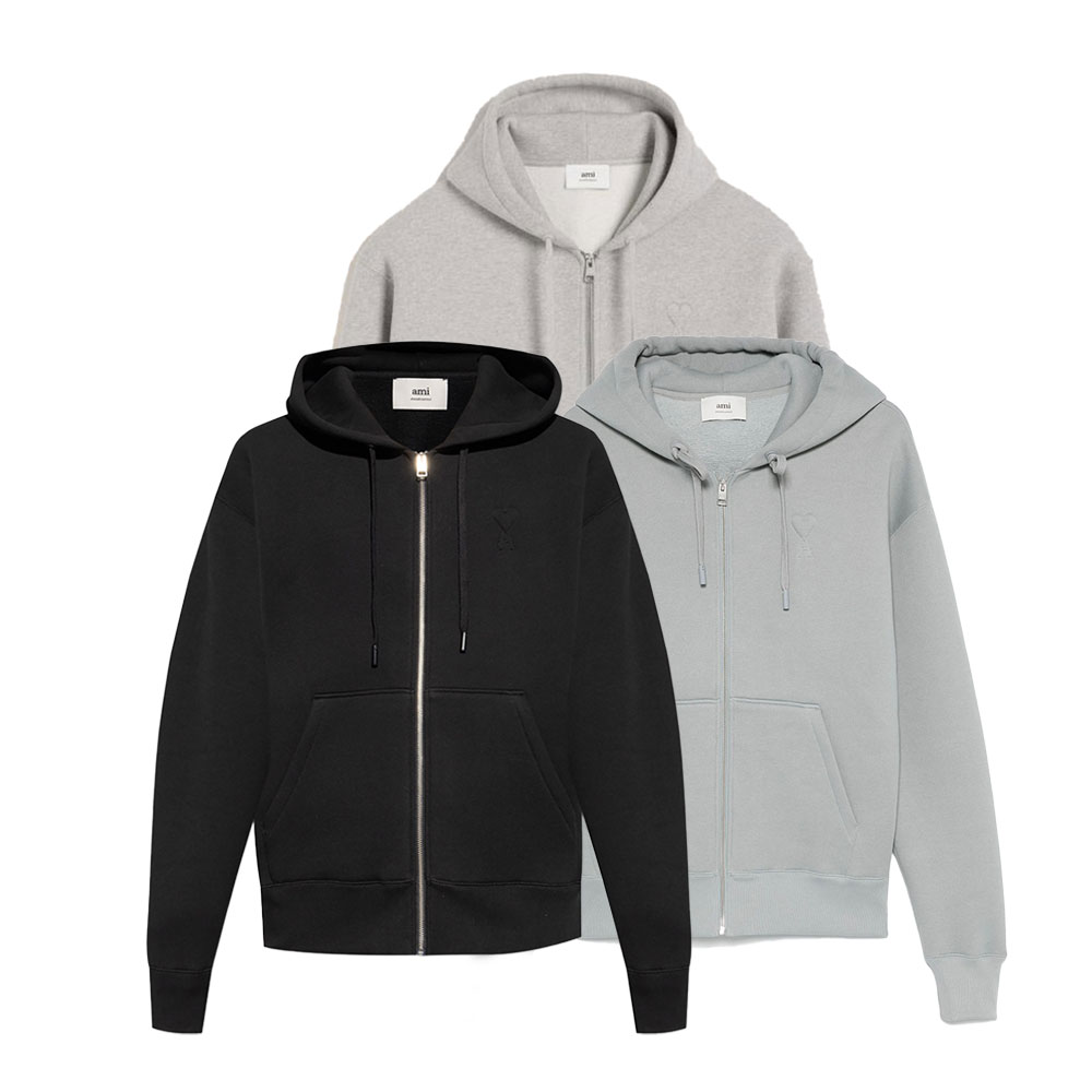 AMI PARIS|アミパリ ロゴ入り 男女兼用 ジップアップ フード パーカー USW427.749 ユニセックス スウェット ロゴ シンプル カジュアル 長...