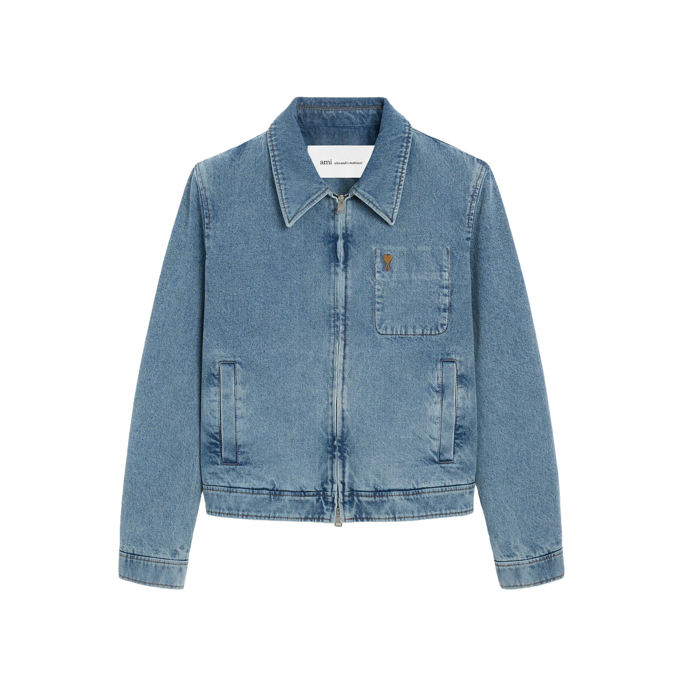 AMI PARIS｜アミパリ Alexandre Mattiussi ウォッシュドデニム ジップジャケット メンズ Ami de Coeur 刺繍 コットン100% BLEU USED HJK835 DE0046 ルーマニア製【送料無料】【楽天海外通販】【正規品】