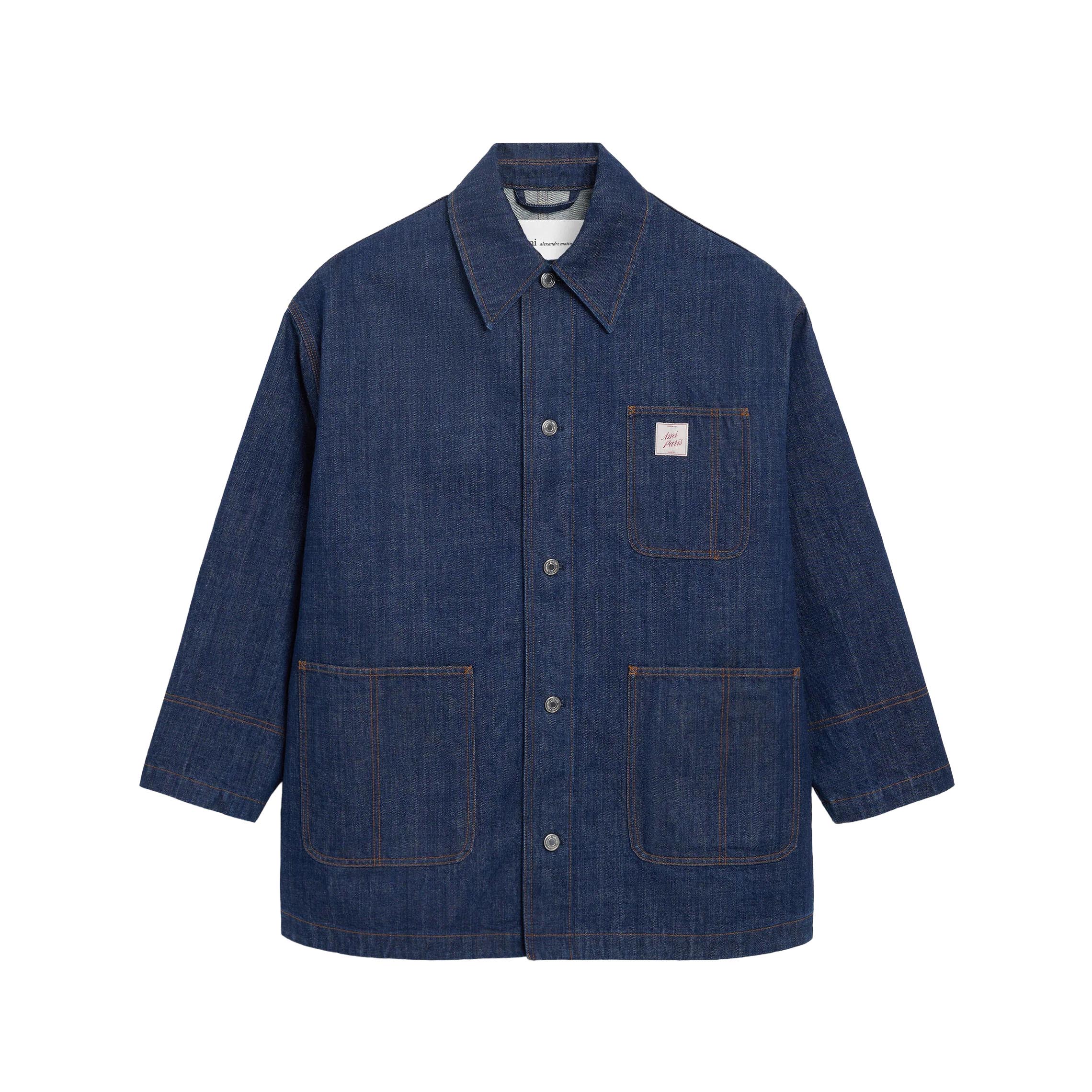 Rakuten - AMI PARIS｜アミパリ ワーカージャケット デニムジャケット メンズ レディース オーバーサイズ コットン100% Héritage Ami Paris ラベル インディゴ UJK898 DE0122 ルーマニア製【送料無料】【楽天海外通販】【正規品】