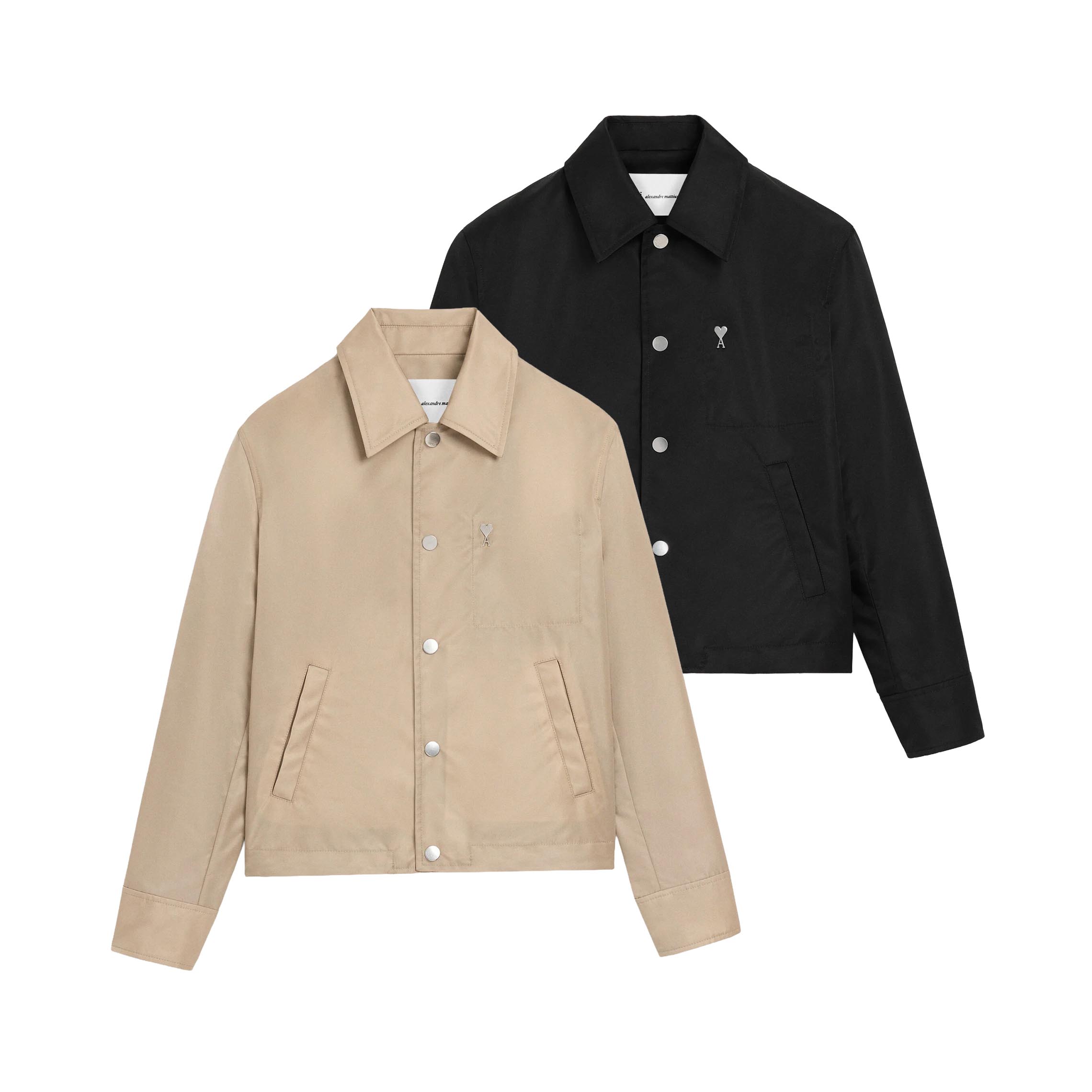 AMI PARIS｜アミパリ テクニカルナイロン ボタンジャケット メンズ レディース Ami de Coeur メタルリベット 撥水 ナイロンジャケット ブラック ベージュトープ UJK872 PA0037 ルーマニア製【送料無料】【楽天海外通販】【正規品】