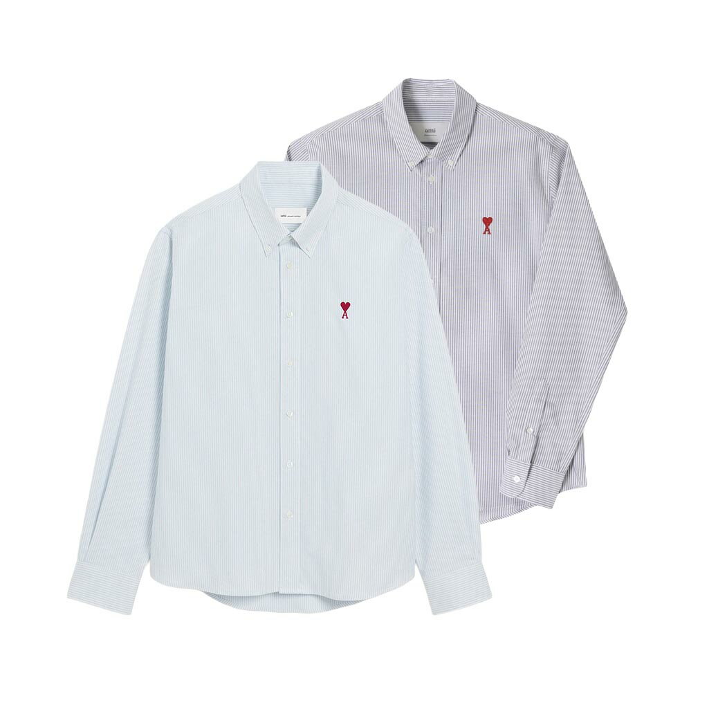 AMI PARIS｜アミパリ ストライプ オックスフォード シャツ メンズ レディース Ami de Coeur 刺繍 ボタンダウン コットンシャツ BFUSH063.CO0087【送料無料】【楽天海外通販】【正規品】