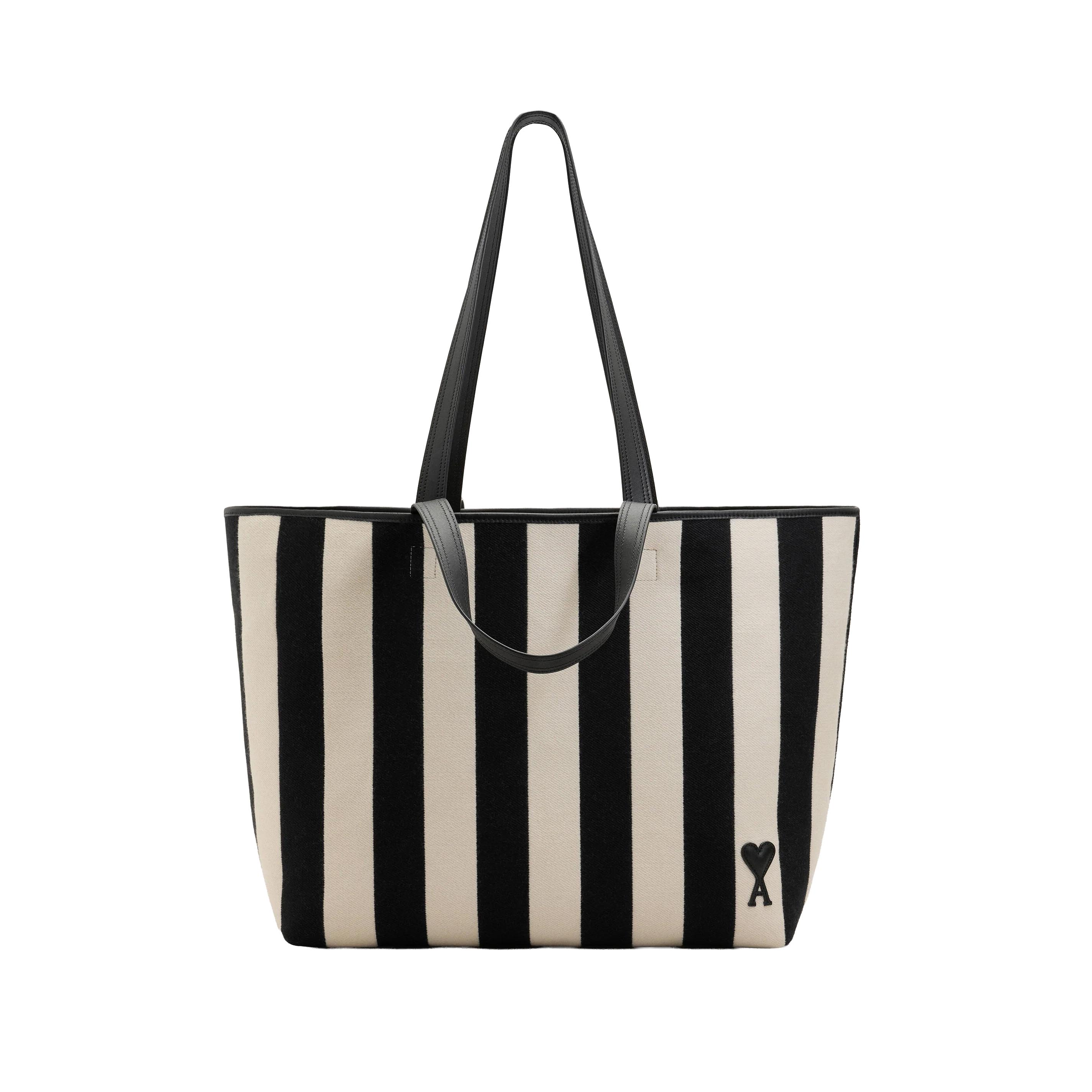 Rakuten - AMI PARIS｜アミパリ アミパリス Ami de Coeur ストライプ キャンバス トートバッグ ショッピングバッグ メンズ レディース ULL733 AW0026【送料無料】【楽天海外通販】【正規品】