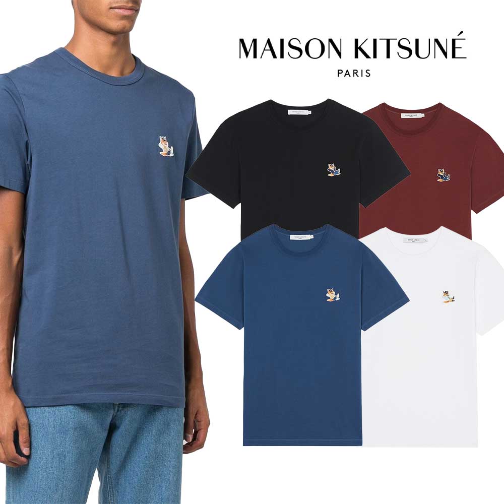 メゾンキツネ Tシャツ メンズ MAISON KITSUNE｜メゾンキツネ DRESSED FOX パッチ Tシャツ JM00122KJ0008 BLUE DENIM WHITE BLACK WINE LEES メンズサイズ 定番アイテム ロゴ入り 【送料無料】【楽天海外通販】【正規品】