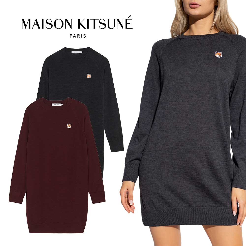 MAISON KITSUNE｜メゾンキツネフォックスヘッド パッチ ジャンパードレス JW01625KT1036 ANTHRACITE, WINE LEESMELANGE レディースサイズ 定番アイテム ロゴ入り 可愛い【送料無料】【楽天海外通販】【正規品】