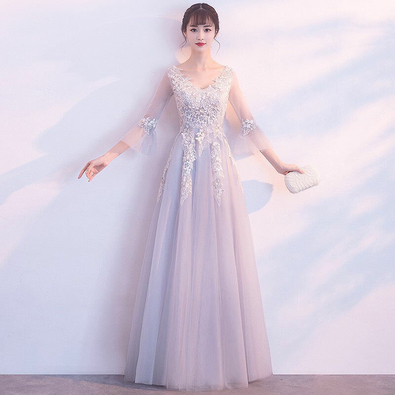 樂天商城 - ウェディングドレス 結婚式 花嫁 ロングドレス 袖あり Vネック Aラインドレス 二次会 刺繍 パーティードレス 高級感 エレガント フォーマルドレス ブライダル 前撮り 披露宴 シンプル 海外挙式 撮影 食事会 お呼ばれ 上品大きいサイズ オーダーメイド