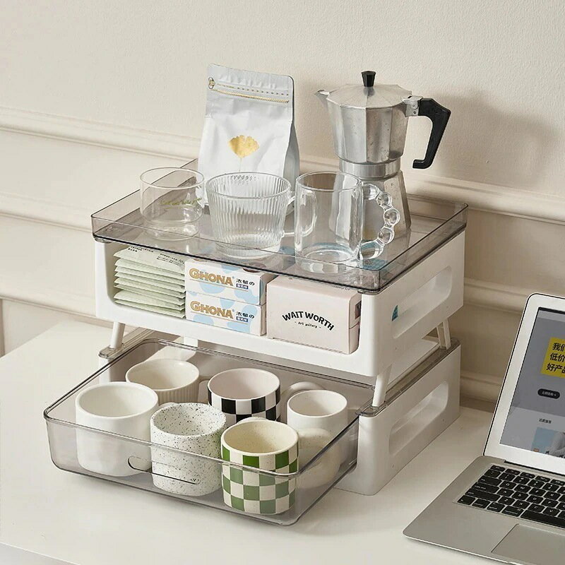 Rakuten - 賢引き出し式天板収納プラスチック多層透明置物棚茶室防塵カップ収納ケース567
